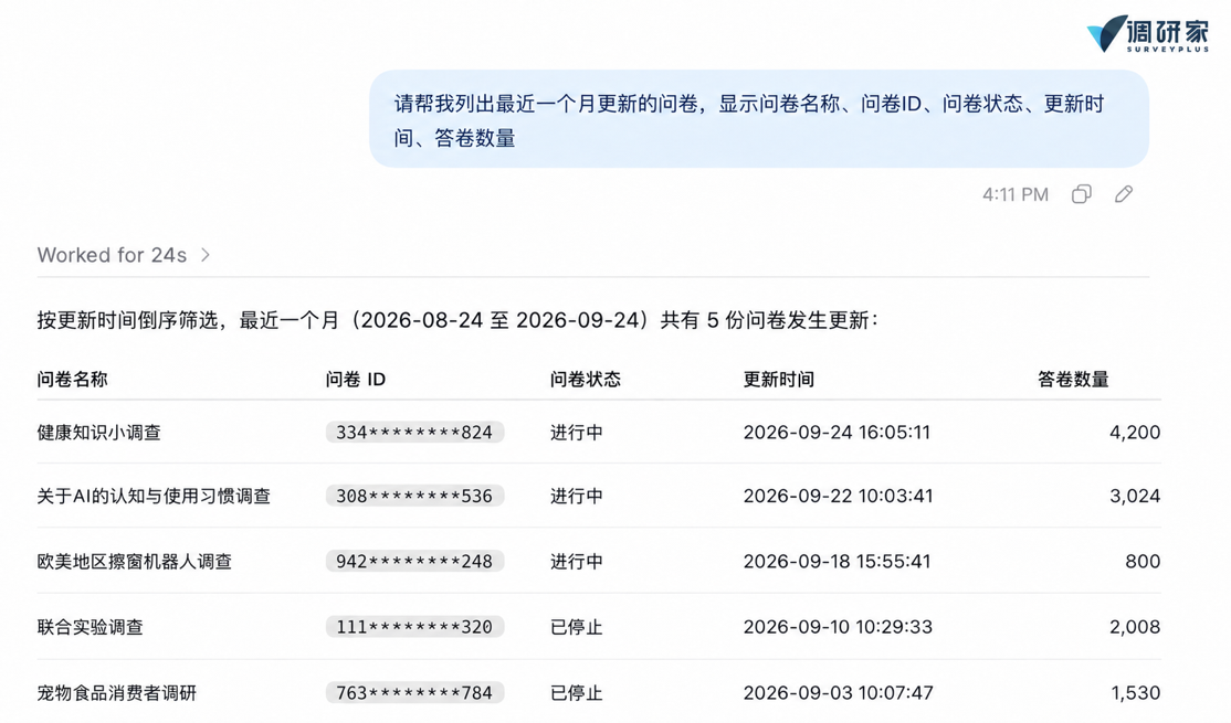 调研家MCP连接问卷平台与AI工具流程示意图