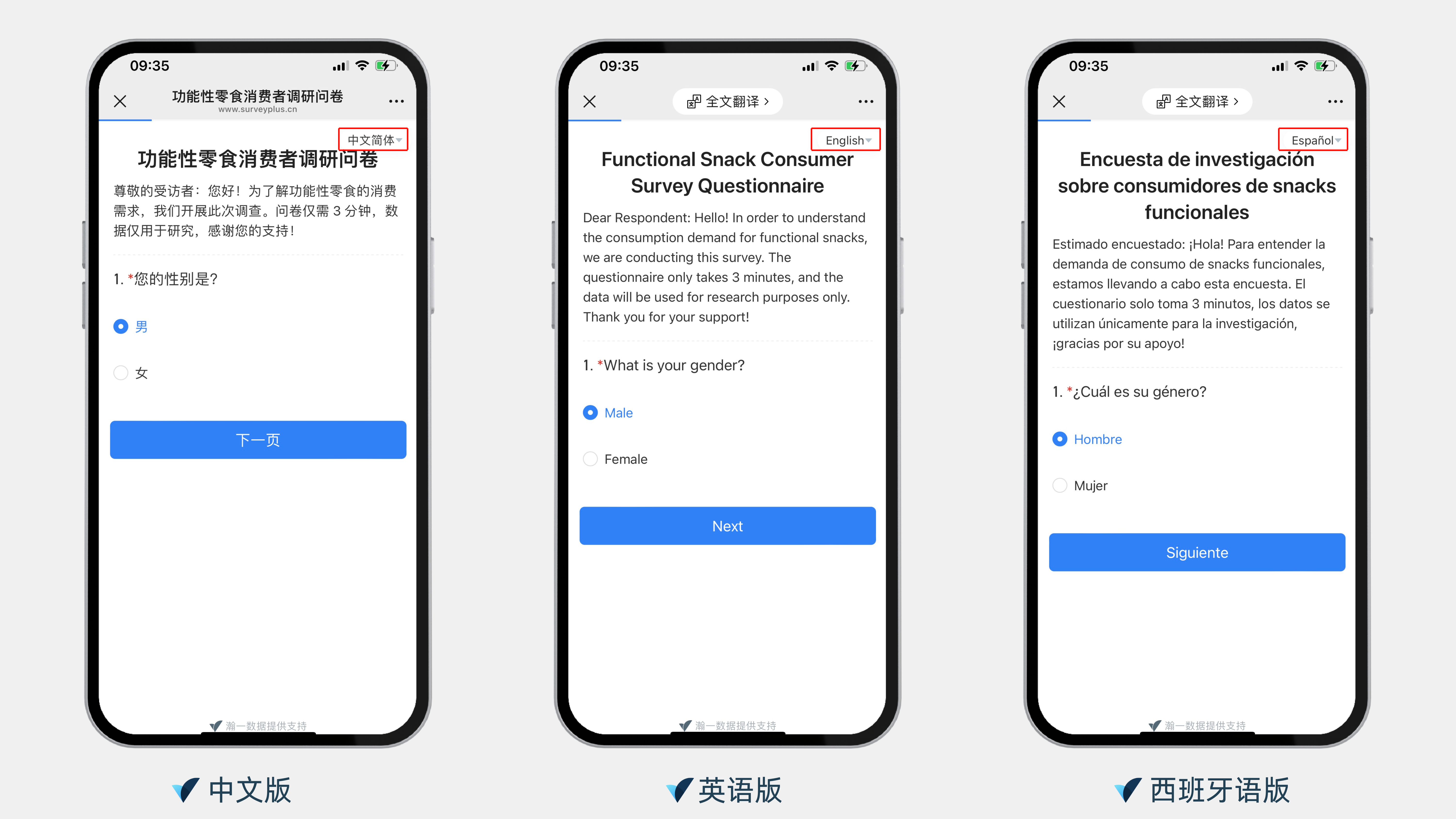 调研家多种语言版本问卷示例